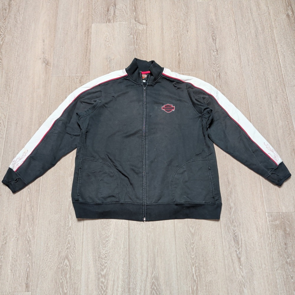 Harley-Davidson Virginia Womens XL Black Full Zip Track‎ Jacket Flame Sleeve